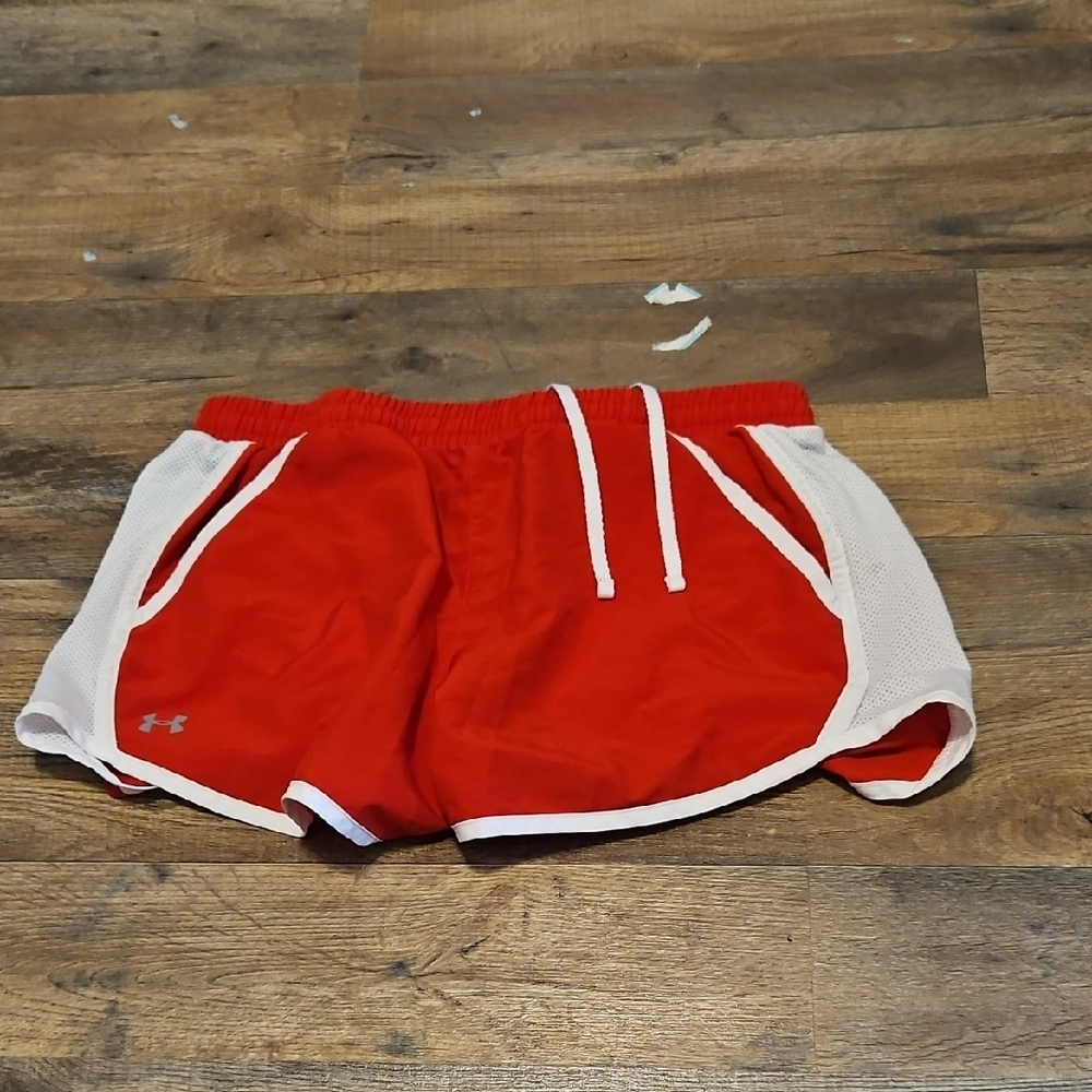 Under Armour Red and White Athletic Shorts With Pockets